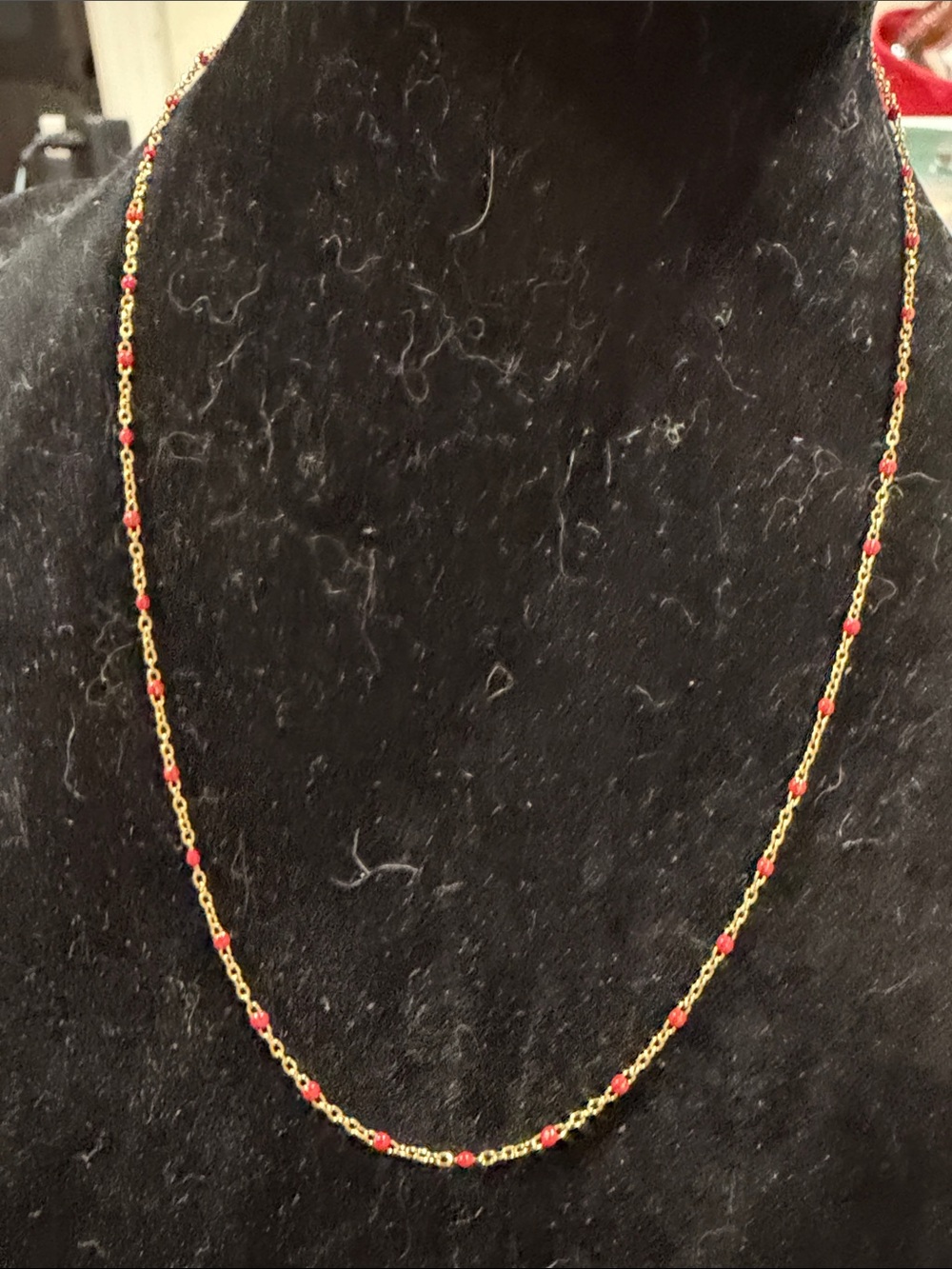 Gold Chain Necklace with Red Bead Accents - Women Jewelry